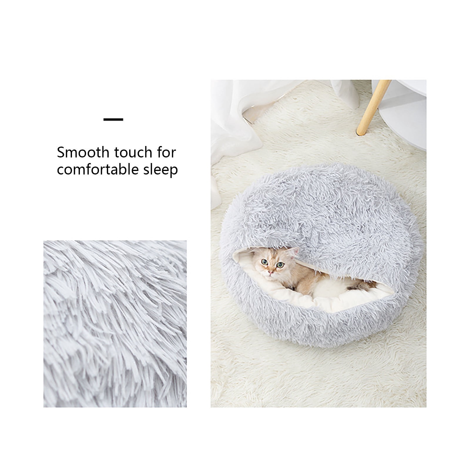 XEOVHV Calming Dog Beds & Cat Cave Bed with Hooded Cover,Removable Washable Round Beds for Small Medium Pets,Anti-Slip Faux Fur Fluffy Coved Bed for Improved Sleep,Fits up to 15/25 lbs(Medium,24"x24")