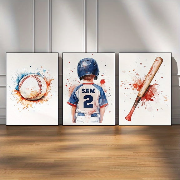 2D Flat, 2D/FLAT 3pcs Baseball Poster Baseball Gift for Boys Baseball Art Set Canvas Painting Poster Wall Art Room Home Living Room Wall Decor Art Gift Frameless