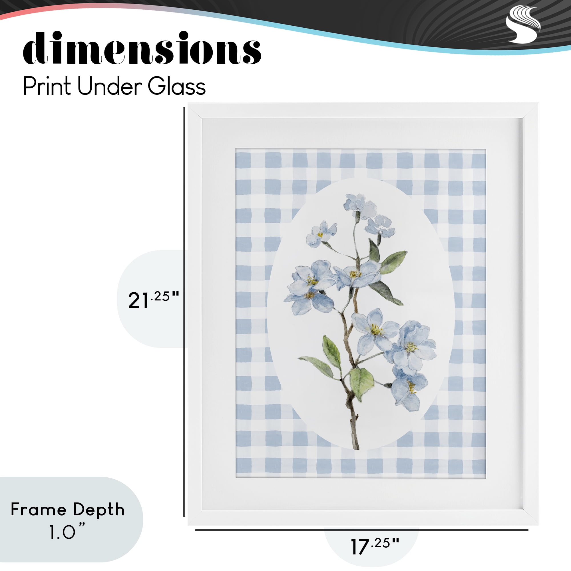 Stupell Industries Blooms on Blue Checkers White Framed Print Under Glass, design by Lanie Loreth