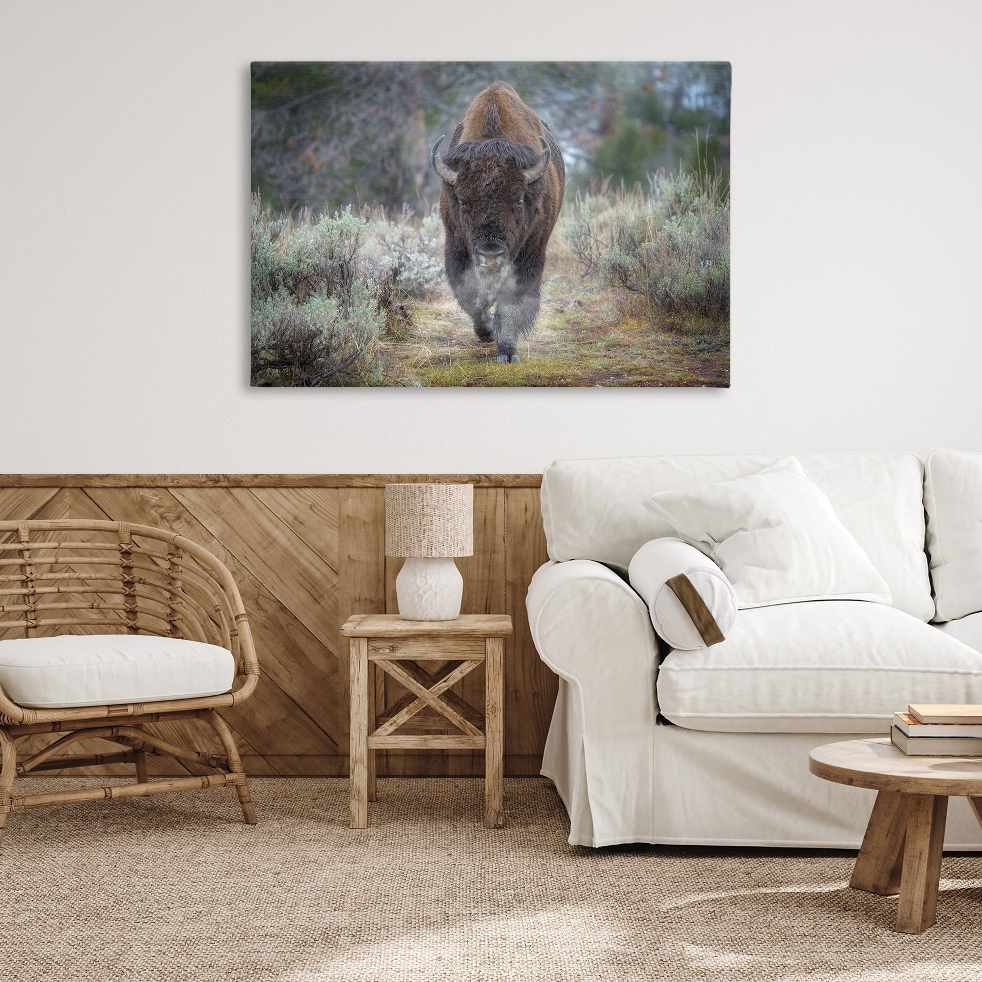 Stupell Industries Bison Stepping Photography Animals Photography Wrapped Canvas Art Print Wall Art, 45 x 30