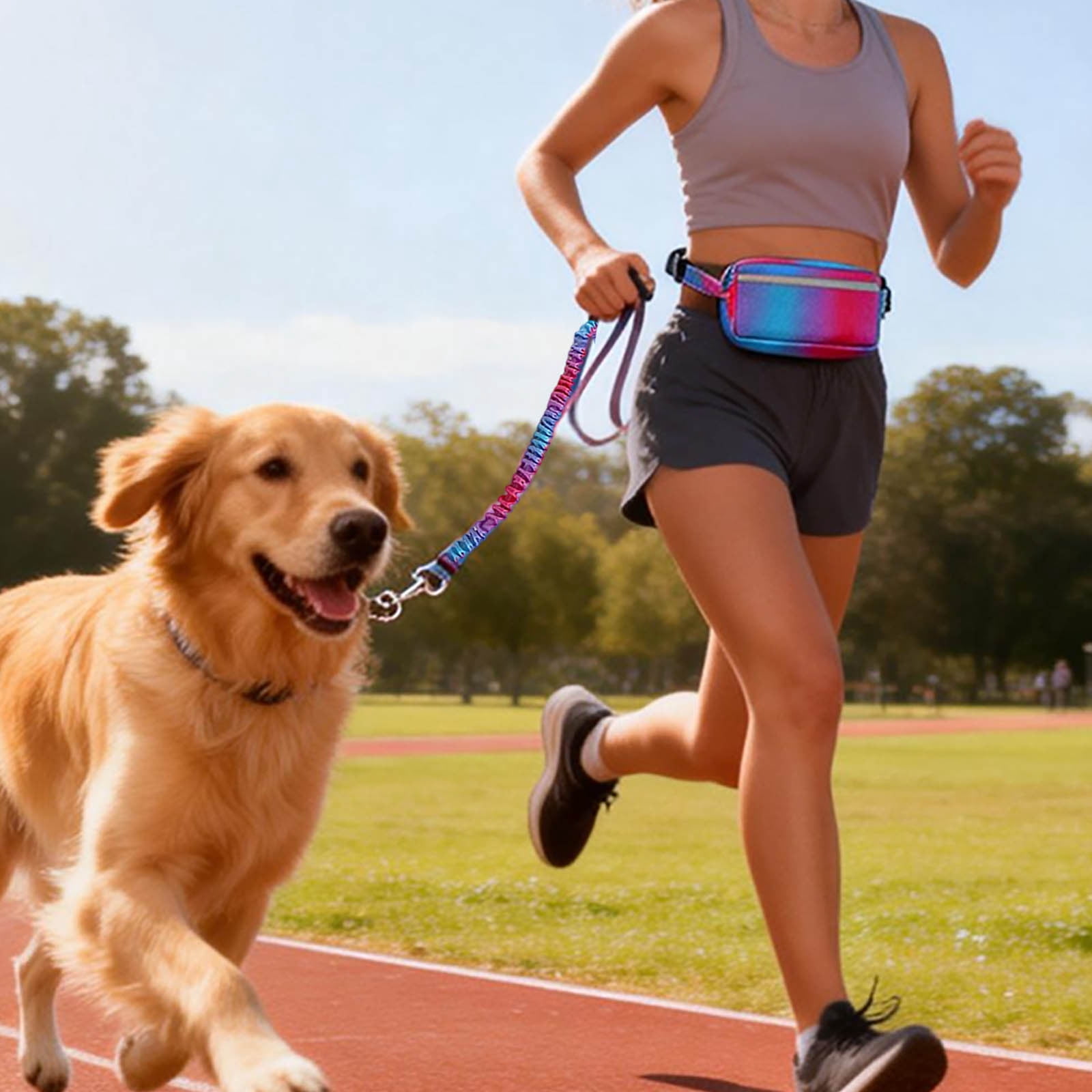 Hands-Free Running Waist Leash with Belt Pack, Adjustable Bungee Dog Leash for Jogging Cycling & Training, Reflective Pet Lead