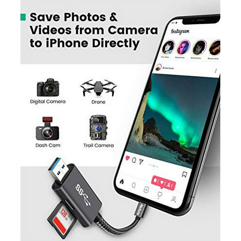SD Card Reader for iPhone iPad, AkHolz Camera Card Viewer SD Card Reader  Adapter for SD Micro SD Card, USB3 SD Card Reader Compatible with iPhone,  iPad, Desktop and Laptop 
