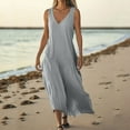 thumbnail image 2 of Akafmk Summer Dresses for Women Casual Dresses,Solid Color V-Neck Long Dress Sleeveless Tank Maxi Dresses Cotton Linen A Line Beach Sundress, 2 of 5