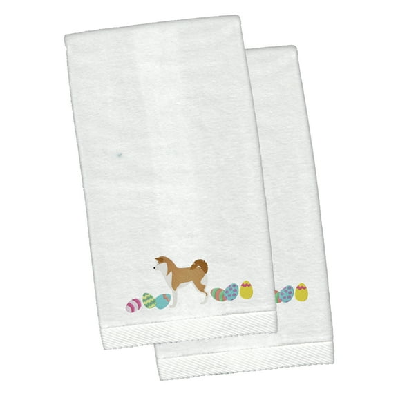 Akita Easter White Embroidered Plush Hand Towel Set of 2