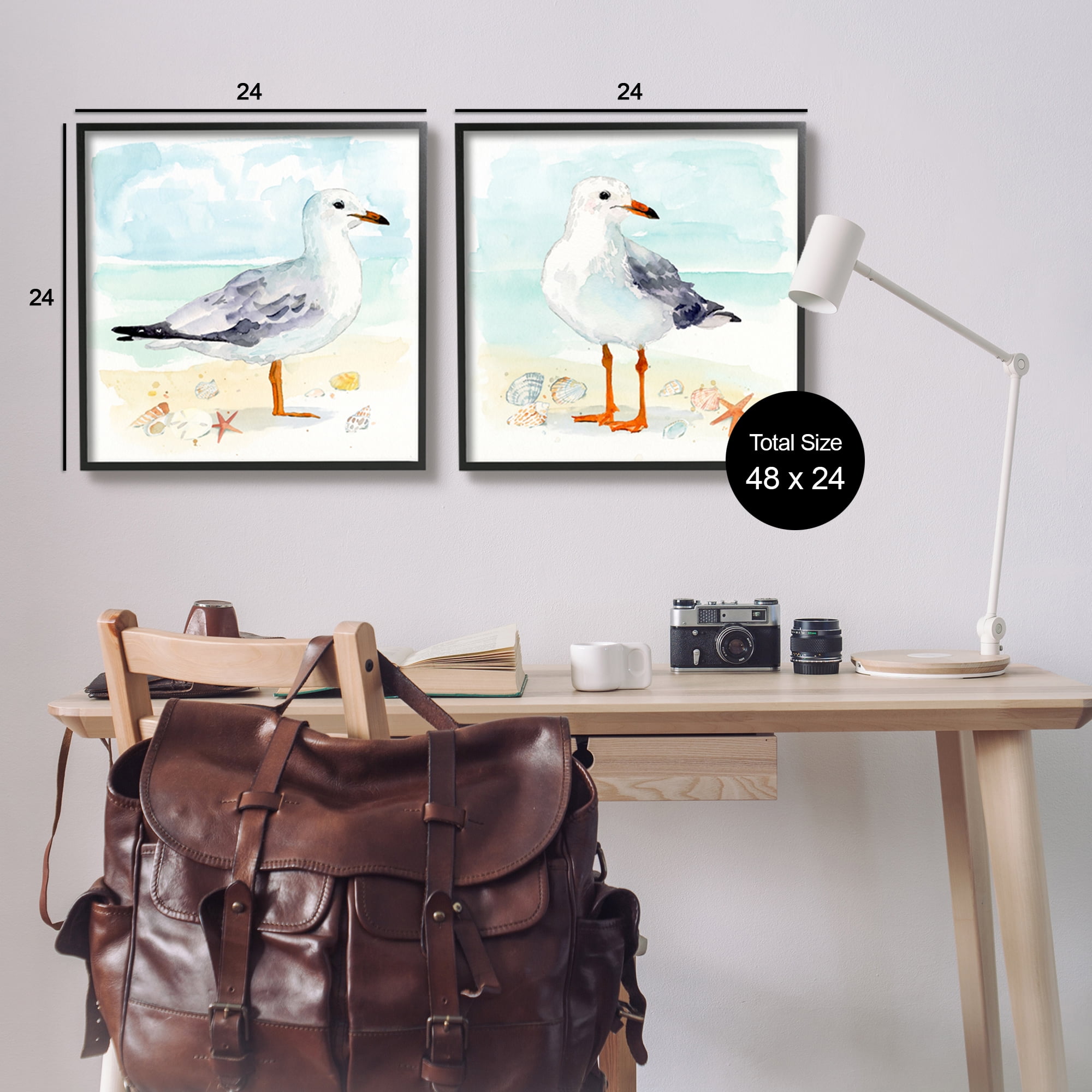 Stupell Industries Seagull & Sandpiper Birds Animals & Insects Painting Black Framed Art Print Wall Art, 24 x 24