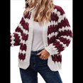 thumbnail image 2 of Suéter de Invierno de Punto Holgado con Rayas y Mangas Farol para Mujer, Moda de Otoño Rojo Vino y L, 2 of 10