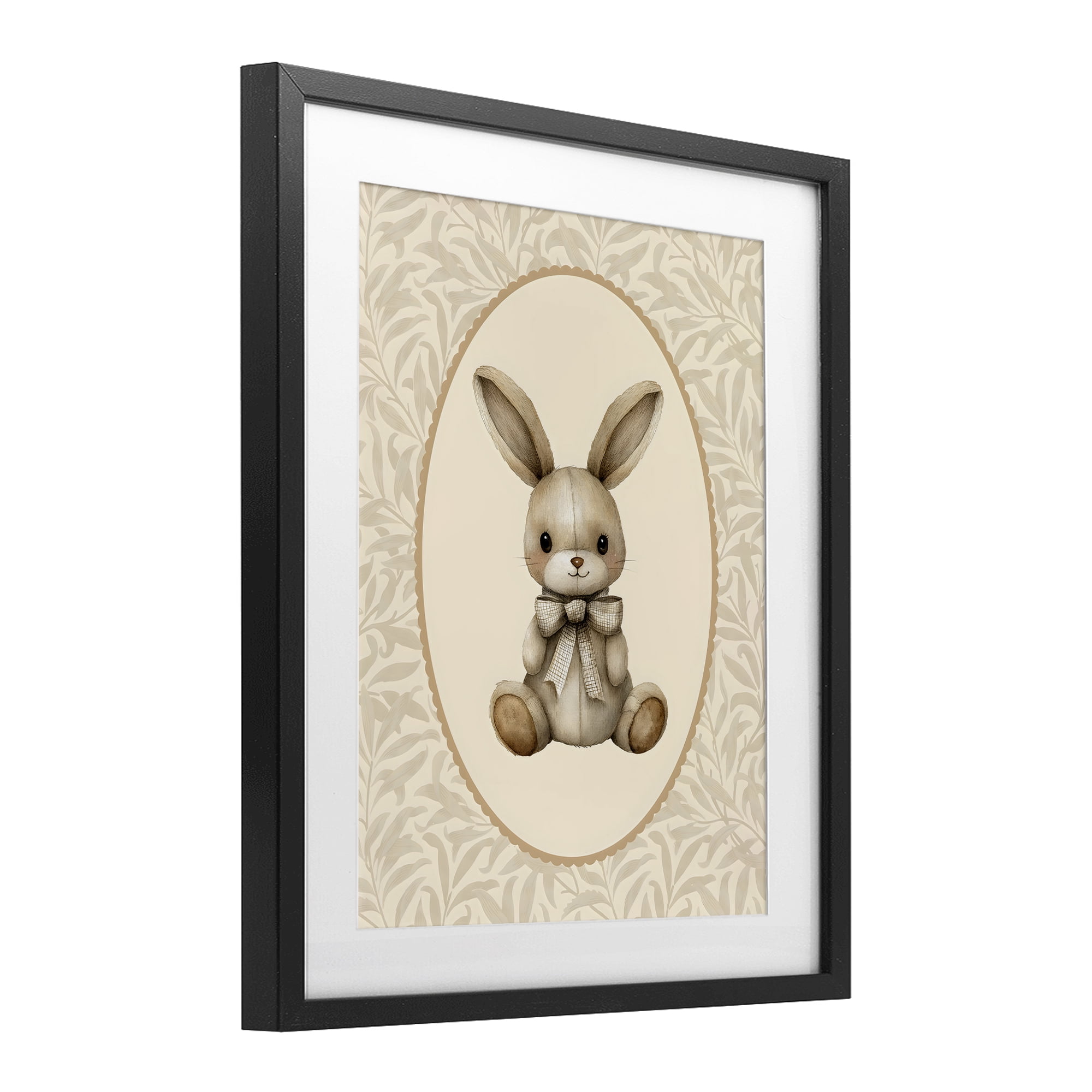 Stupell Industries Neutral Bunny in Oval Border Black Framed Print Under Glass, design by LSR Design Studio
