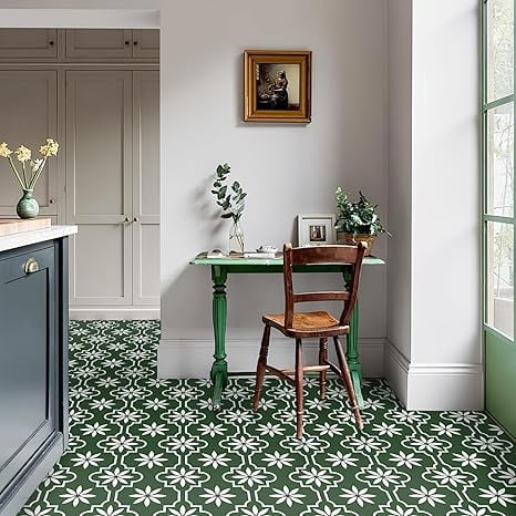 MORCART Peel and Stick Floor Tile, Vinyl Flooring Waterproof, DIY Flooring for Bathroom, Kitchen, Fireplace, Pet House, Stairs, Bedrooms, Wall (20PCS,7.87" x 7.87",Dark green+white)