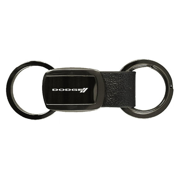 Dodge Stripe Black Chrome Metal Genuine Leather Key Chain Official License