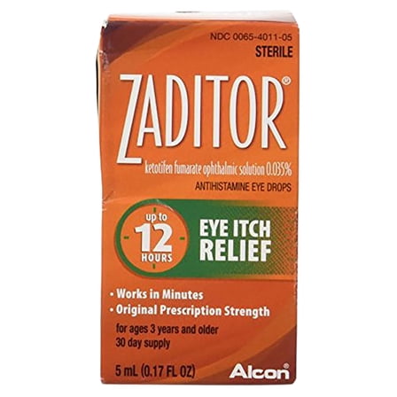 Zaditor Alcon Antihistamine 12hr Eye Itch Relief Strength Drops 5ml, 0.17oz