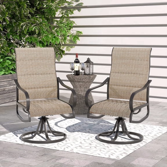 UDPATIO Patio Swivel Chairs Set of 2, High Back Outdoor Dining Chairs for Lawn Garden Backyard, Brown