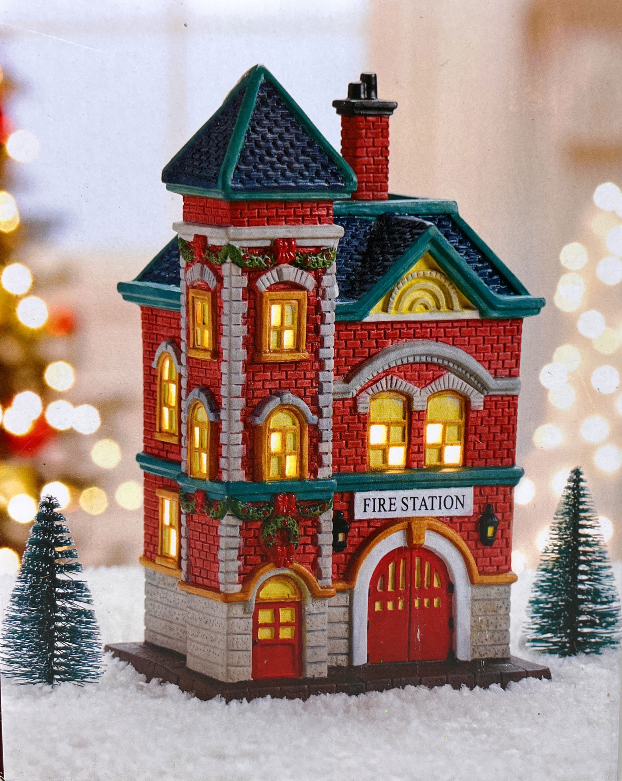 Northeast Home Goods Christmas Holiday Fire Station Lighted Porcelain