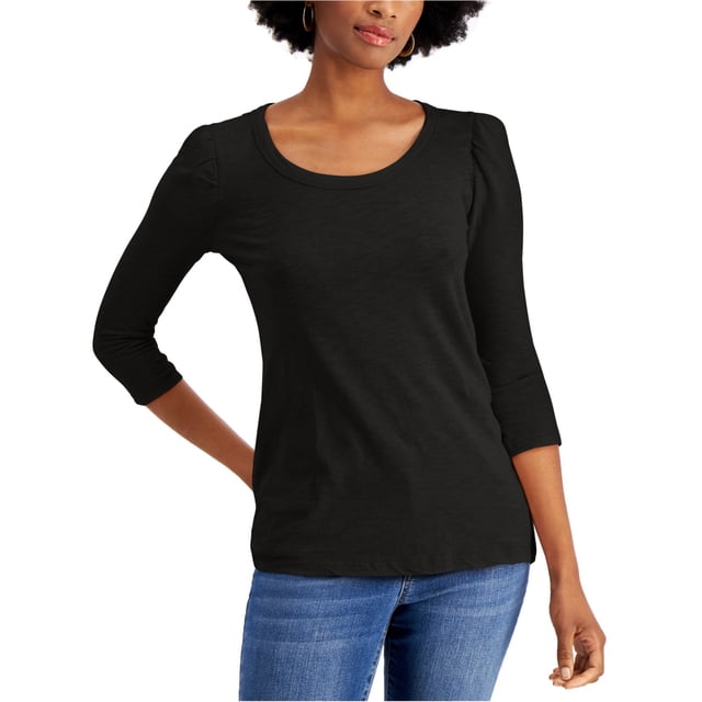 Style & Co. Womens Puff Sleeve Basic T-Shirt, Black, Petite, PM