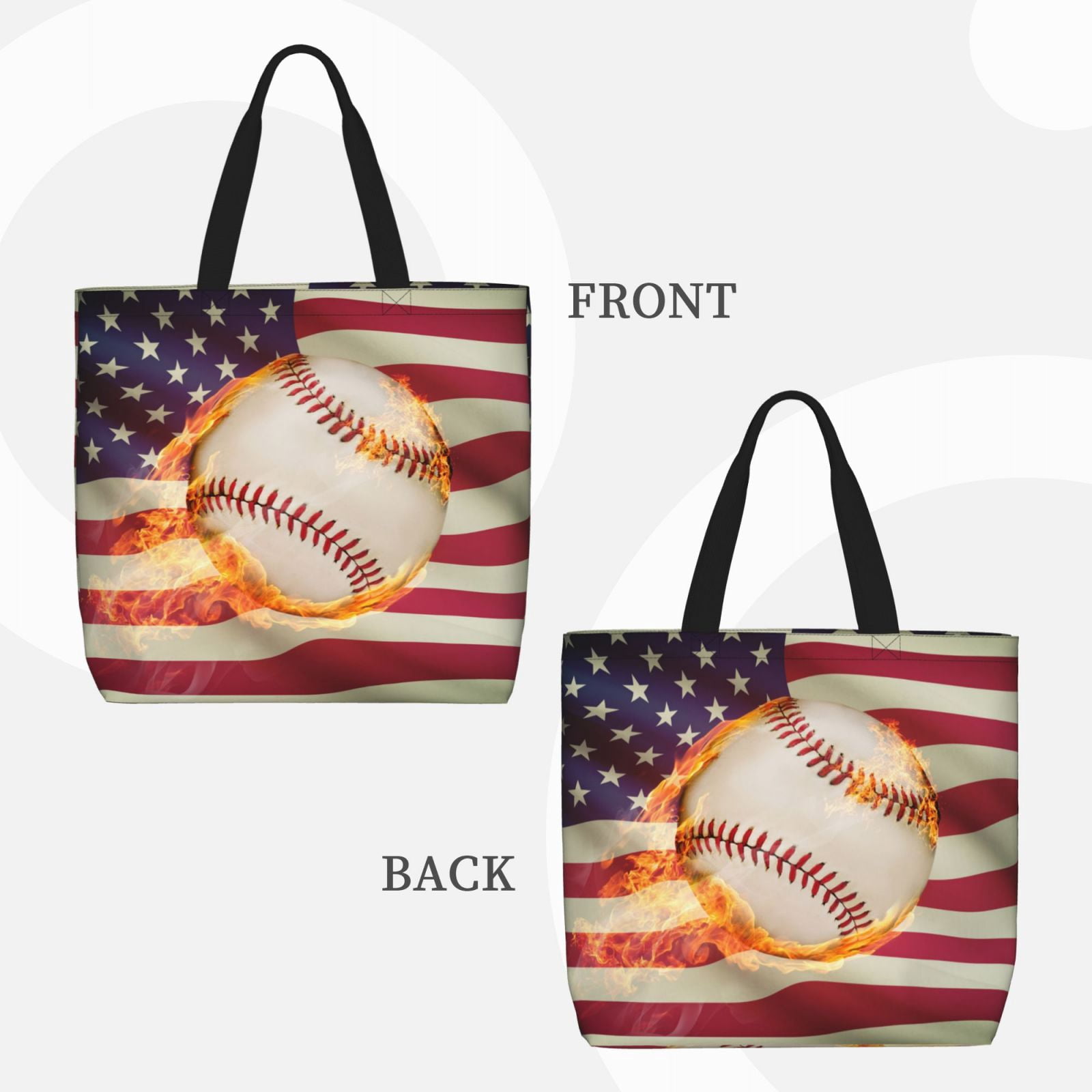 Picia Baseball Ball With Flag for Tote Bag for Women with Zipper, Gym Tote with Compartments, Laptop Work Tote Nurse Dance Yoga Bag for Sport, Travel