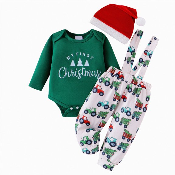 My First Christmas Baby Boy Outfit Letter Print Romper Long Pants and Santa Hat 3Pcs Cute Clothes 0-18 Months Kaprioy Baby Boy Clothes