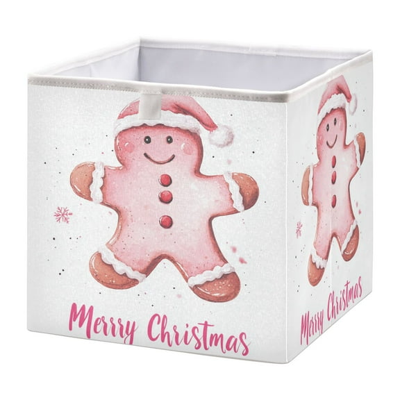 Foldable Fabric Storage Bin Home Cubes Clothing Organizer Bins Large Collapsible Box Basket for Home Organizer Pink Christmas Gingerbread Man
