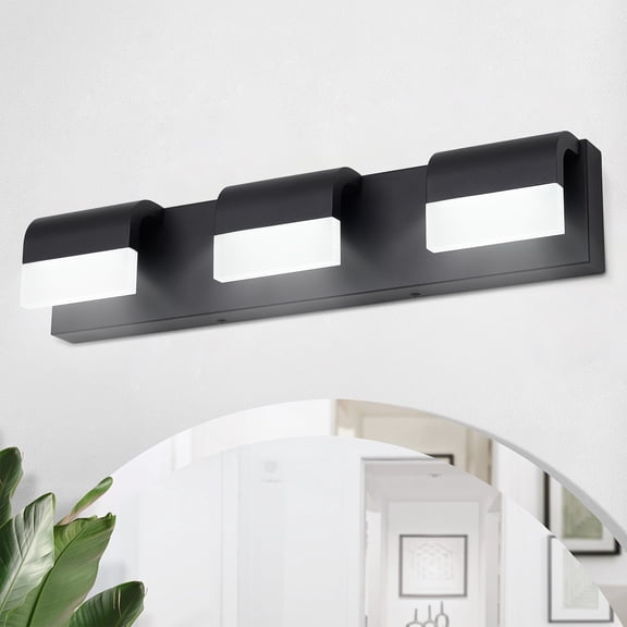 GCGAFUL 21.7 in. 3-Light Modern Matte Black LED Vanity Light Bar with Acrylic Shades for Mirror, Shower, and Bathroom Decor