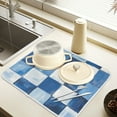 thumbnail image 2 of Yayeee Dish Drying Mat for Kitchen Counter 16" x 18" Microfiber Super Absorbent Coffee Decorative Pad, Blue and Gray Plaid Pattern, 2 of 9