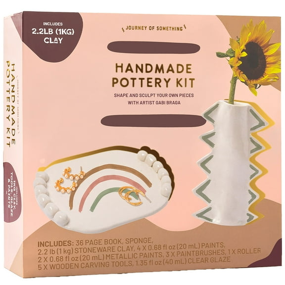 Journey of Something: Handmade Pottery Kit - DIY Adult Clay Craft Kit, Shape-Sculpt Your Own Art Pieces, Color-Metallic Paints, Carving-Rolling Tools