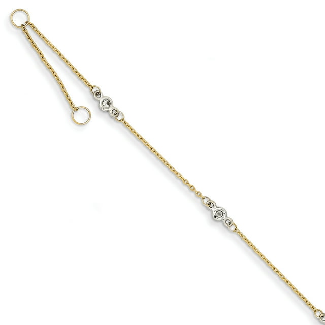 Bracelet Cheville 14k Bicolore Or Zircon Cz 9 Pouces Plus 1