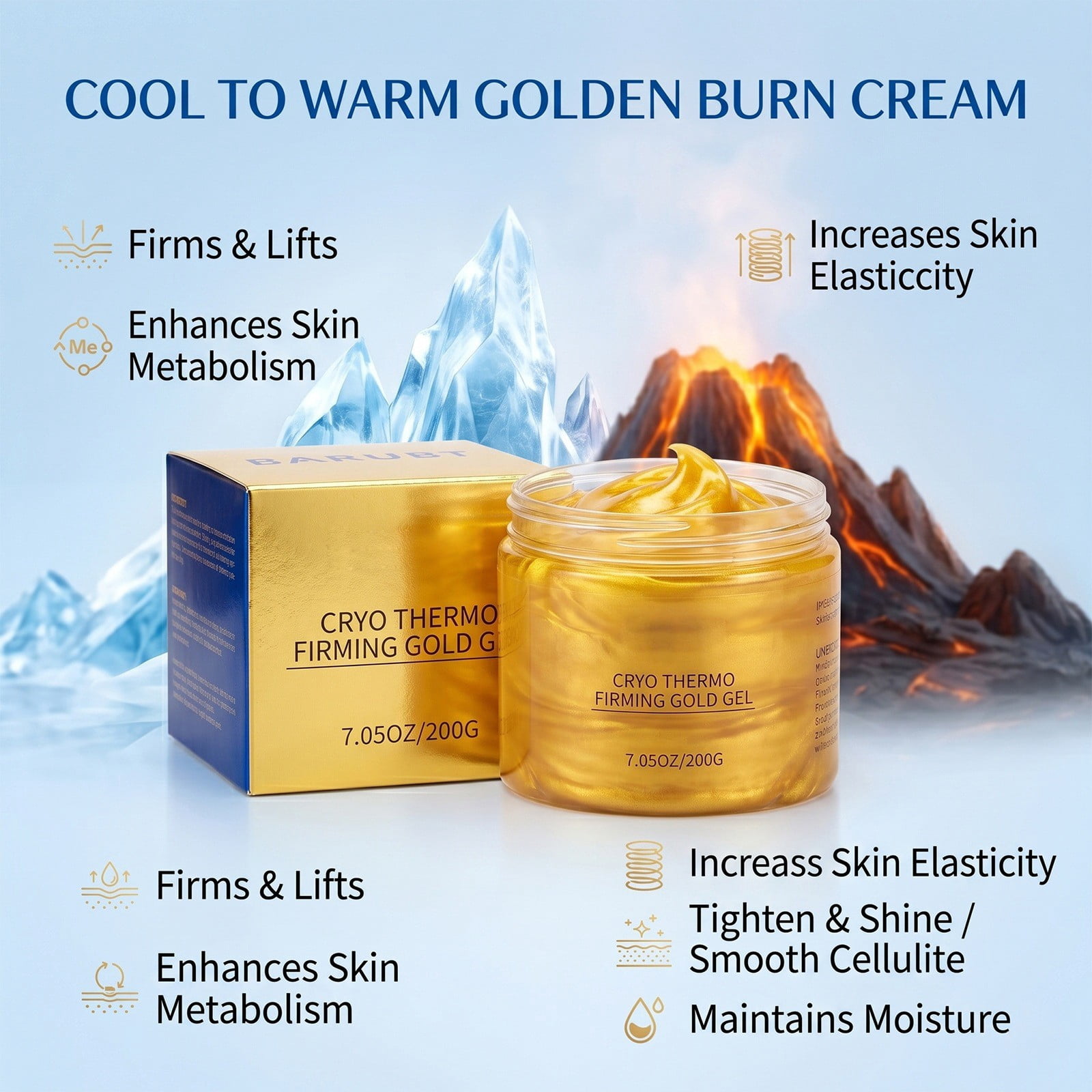 15-Day Fast-Acting Cellulite Cream, Cryo Thermo Firming Gold Massage Gel for Body Contouring, Tightening Sculpting Cream for Belly Thigh Butt Arm, Unisex Skin Firming Treatment for Home Use - 200g
