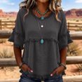 thumbnail image 6 of Linen Shirts for Women Summer Gauze Shirts 3/4 Length Sleeve Frayed Crew Neck Henley Shirt Boho Tunic Blouse Gray 3XL, 6 of 6