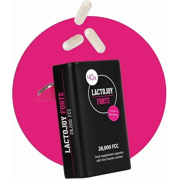 LactoJoy Forte - Lactase Enzyme Capsules for Lactose Intolerance 28000 FCC - 40 Pieces - Highly dosed & Vegan - Lactose Intolerance Capsule Without additives - Made in Germany - Dairy Relief Capsules