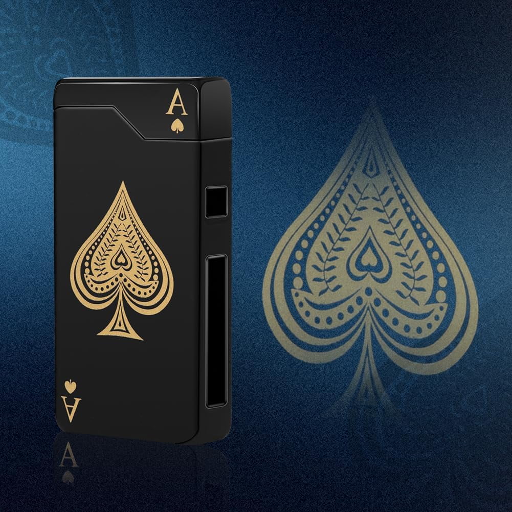 Electric Lighter Rechargeable USB, Dual Arc Plasma Lighter, Windproof Flameless Electronic Lighters, Pocket Metal Lighters with LED Battery Indication for Candles, Camping (Black Ace)