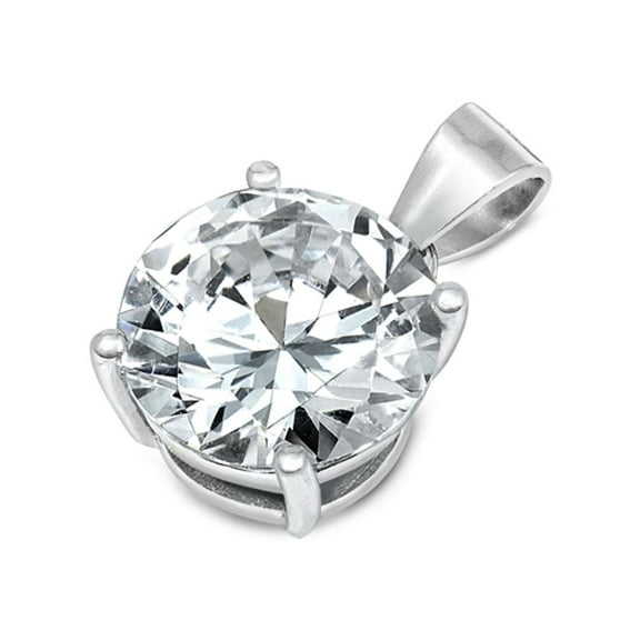 Solitaire Elegant Circle Pendant Clear Cubic Zirconia .925 Sterling Silver Charm Jewelry Female