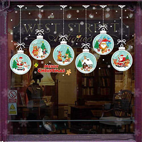 Emwel 2 Pack DIY Background Wall Glass Sticker Seasonal Tags Labels Removable PVC Window Cling Stickers Christmas Decorations Decal Home Shop Decor Ball stickers