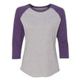 thumbnail image 6 of Fine Jersey Baseball Tshirt for Womens 3/4 Length Sleeve Tee Tops, Vintage Heather/Vintage Purple, M, 6 of 7