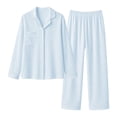 thumbnail image 4 of MEZZALL Women's 2 Piece Solid Color Pajama Set Lapel Long Sleeve Button Shirt Matching Straight Pants Casual Nightwear, 4 of 4