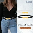 thumbnail image 3 of 2 Pack Women Skinny Elastic Waist Belt Gold Silver Buckle Stretchy Thin Belt for Jeans Dress 0.98" Width, 3 of 7