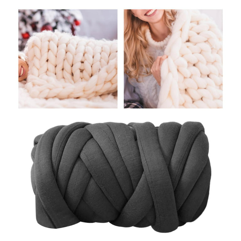  Arm Knitting Yarn for Chunky Yarn Blanket,Braided Knot Throw  Cotton Wool Bulky Giant Yarn for Hand Knit Blanket DIY,Soft Washable Tube  Bulky Giant Yarn for Weave Craft Crochet(Gray, 0.55lb)