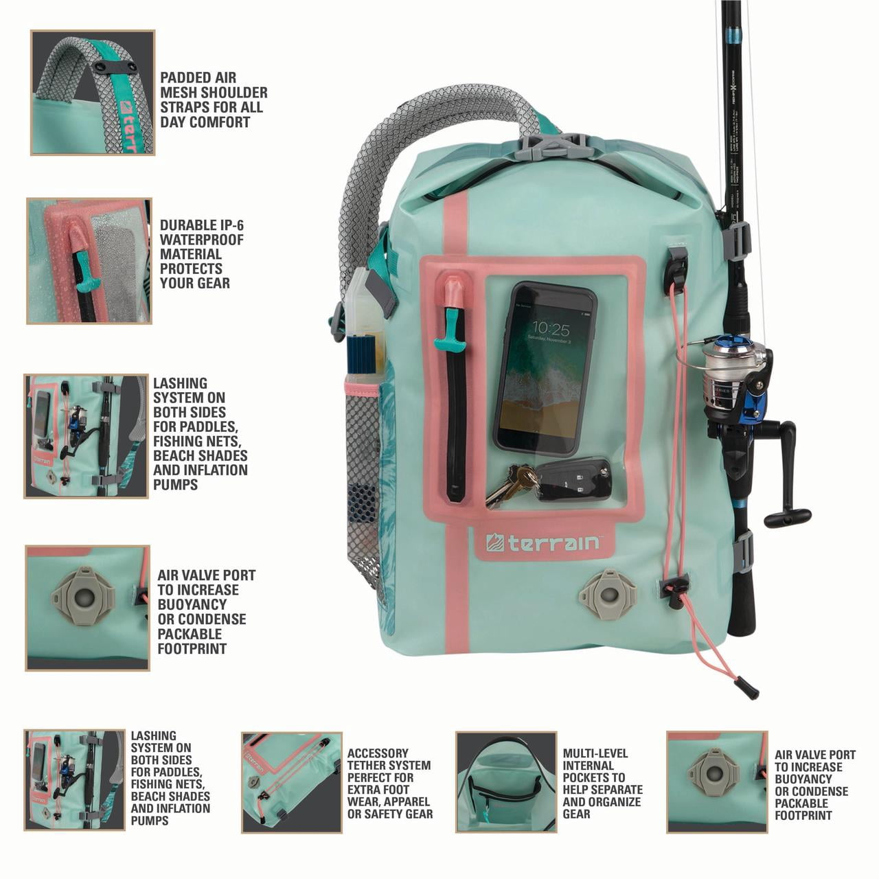 Terrain™ Adventure Waterproof Sling Pack, Sea Breeze & Salmon