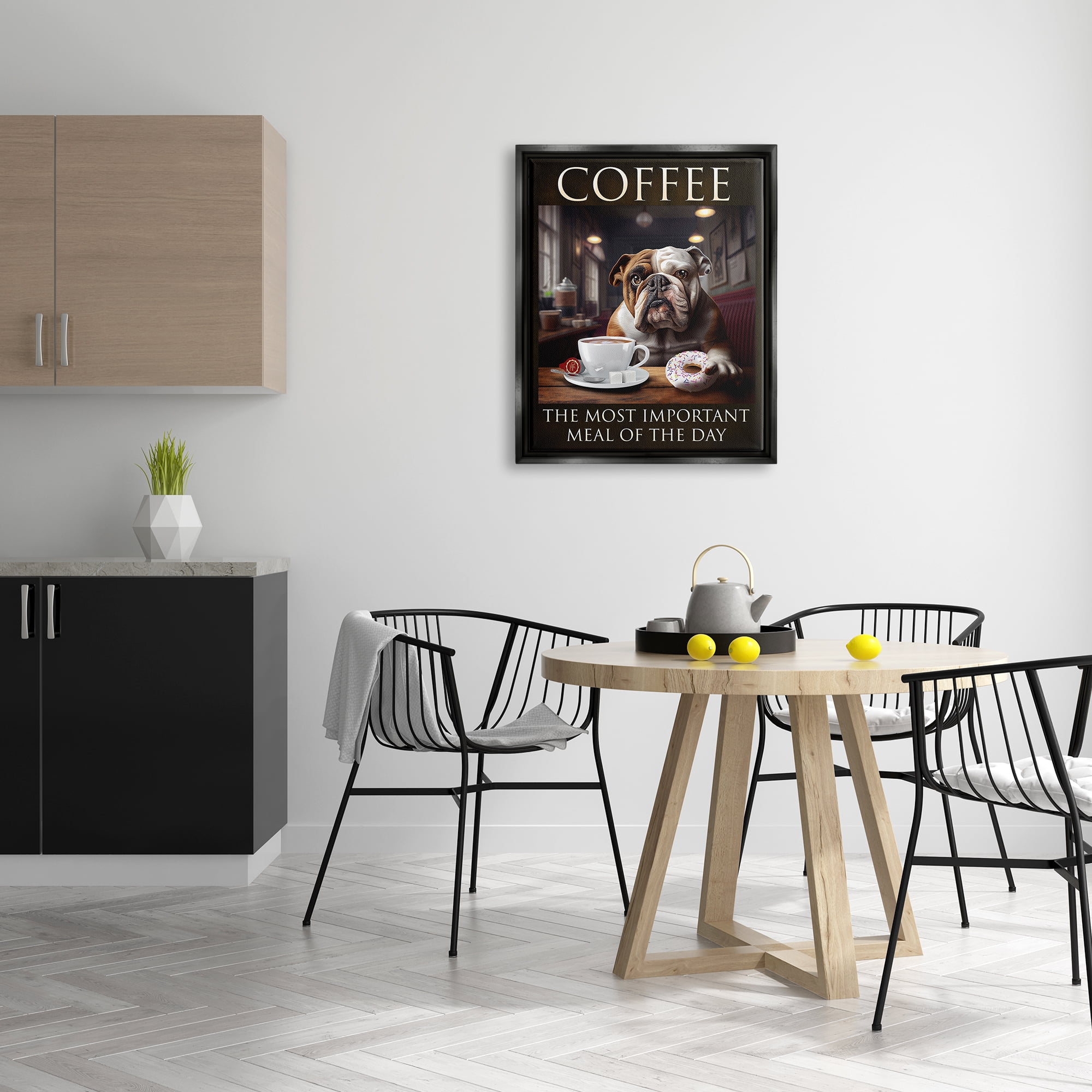 Stupell Industries Coffee Important Meal Dog Animals & Insects Painting Black Floater Framed Art Print Wall Art, 25 x 31