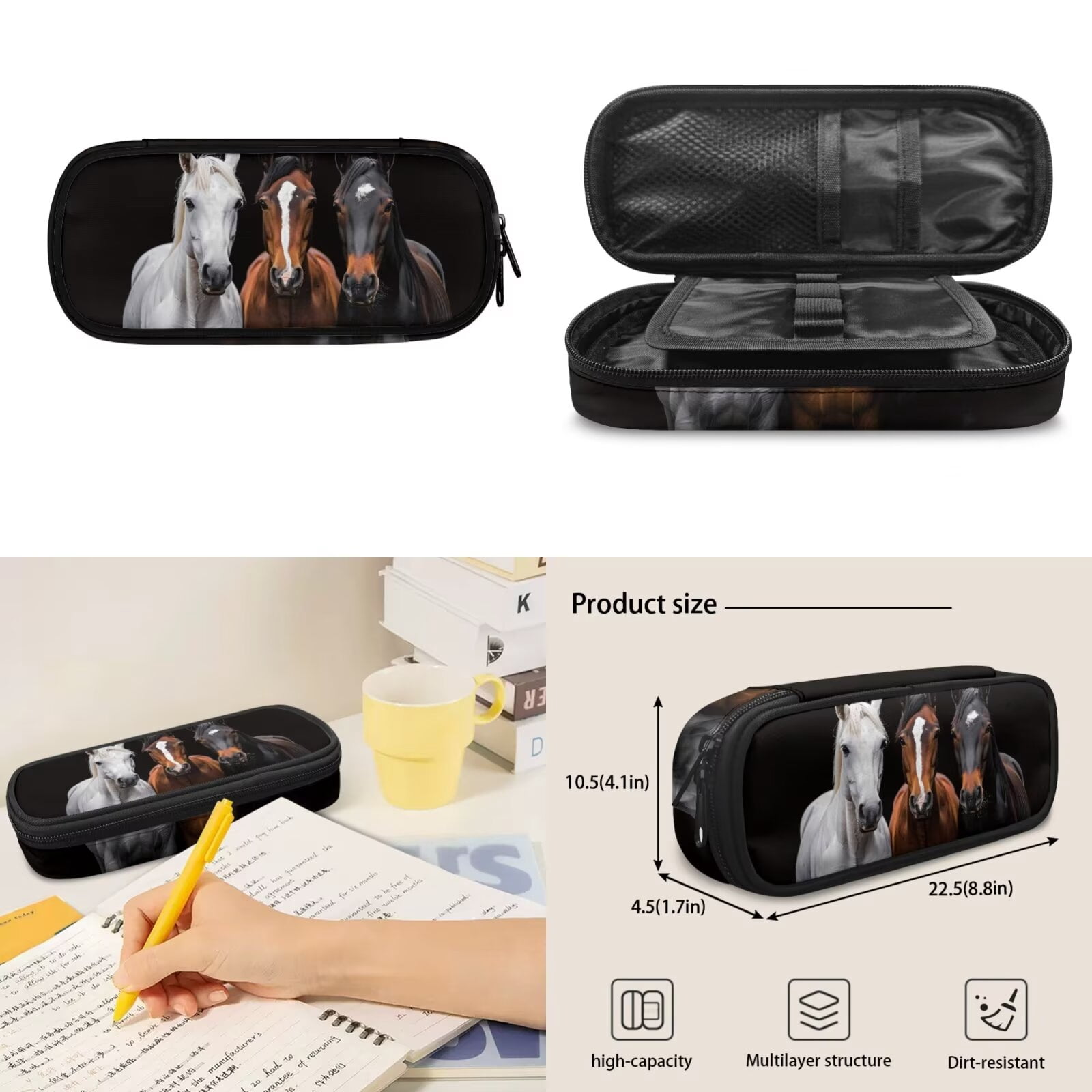 Pzuqiu Western Horse Kids Backpack School Bag Set with Lunch Box Pencil Case Water Bottle Holder 17 Inch 4 Piece Bookbags with Adjustable Shoulder Strap for Boys Teens 8-12
