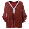 thumbnail image 3 of Womens Sparkly Sequin Tops 3/4 Sleeve Glitter Dressy Blouse V-Neck Disco Shirt ( XXL), 3 of 3