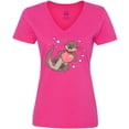 thumbnail image 3 of Inktastic Cute Smiling Valentine's Day Otter with Heart Women's V-Neck T-Shirt, 3 of 5