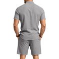 thumbnail image 5 of Maqroz 2 Piece Linen Shorts Set for Men Button Down Short Sleeve Shirt Elastic Waist Shorts Fashion Solid Casual Breathable Daily Wear with Pockets, 5 of 9