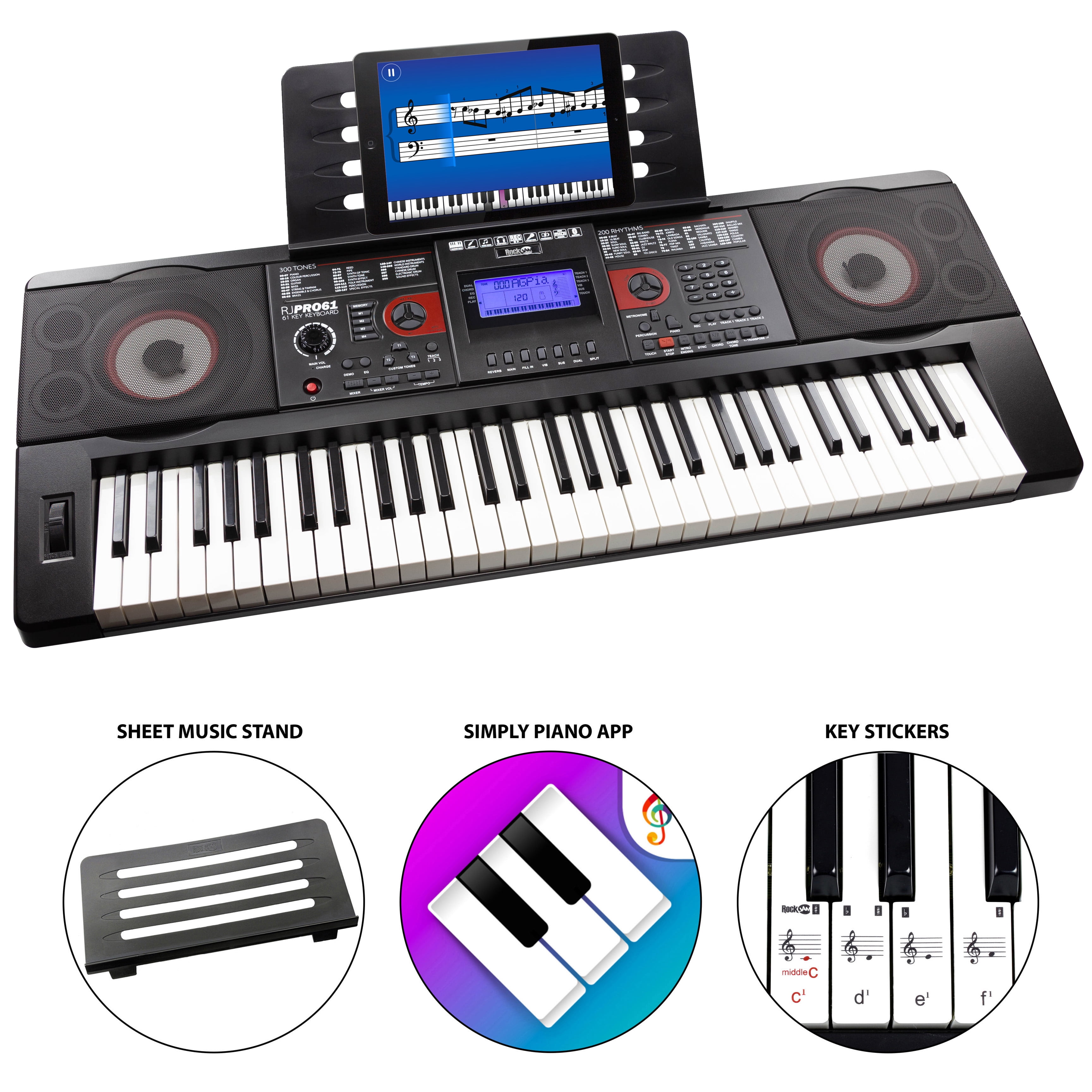 RockJam RJPRO61 Rechargeable 61 Key Music Keyboard with MIDI
