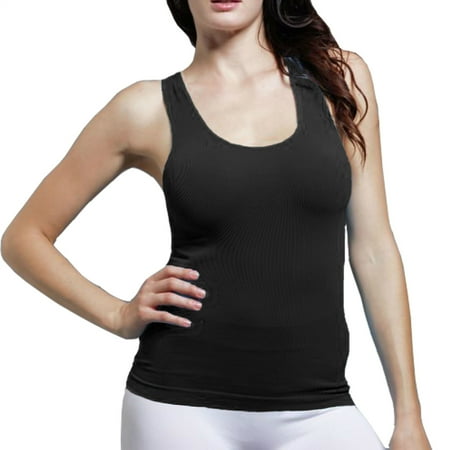 - Women Soft Plain Stretch Seamless Ribbed Racer Back Tank Top Slim Fit Shirt XS-L