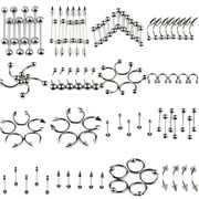 Designice  Stainless Steel Mixed Body Piercing Jewelry Tongue lip Eyebrow Nose Belly Ring 85pcs/set