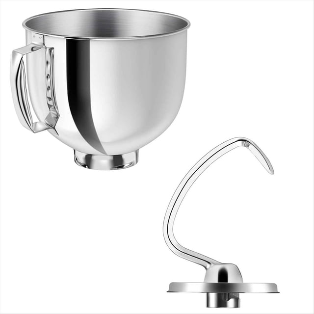 Gancho para Masa Profesional y Tazón para Mezclar de Acero Inoxidable para Mezcladores de 4,5 y 5 Cuartos de Galón, Modelos K45, K45SS, KN15E1X, KSM75 y Más