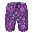 thumbnail image 3 of Honeii's Purple Snowflakes Print Men's Casual Shorts with Drawstring，Swim Trunks Quick Dry Beach Shorts, 3 of 5