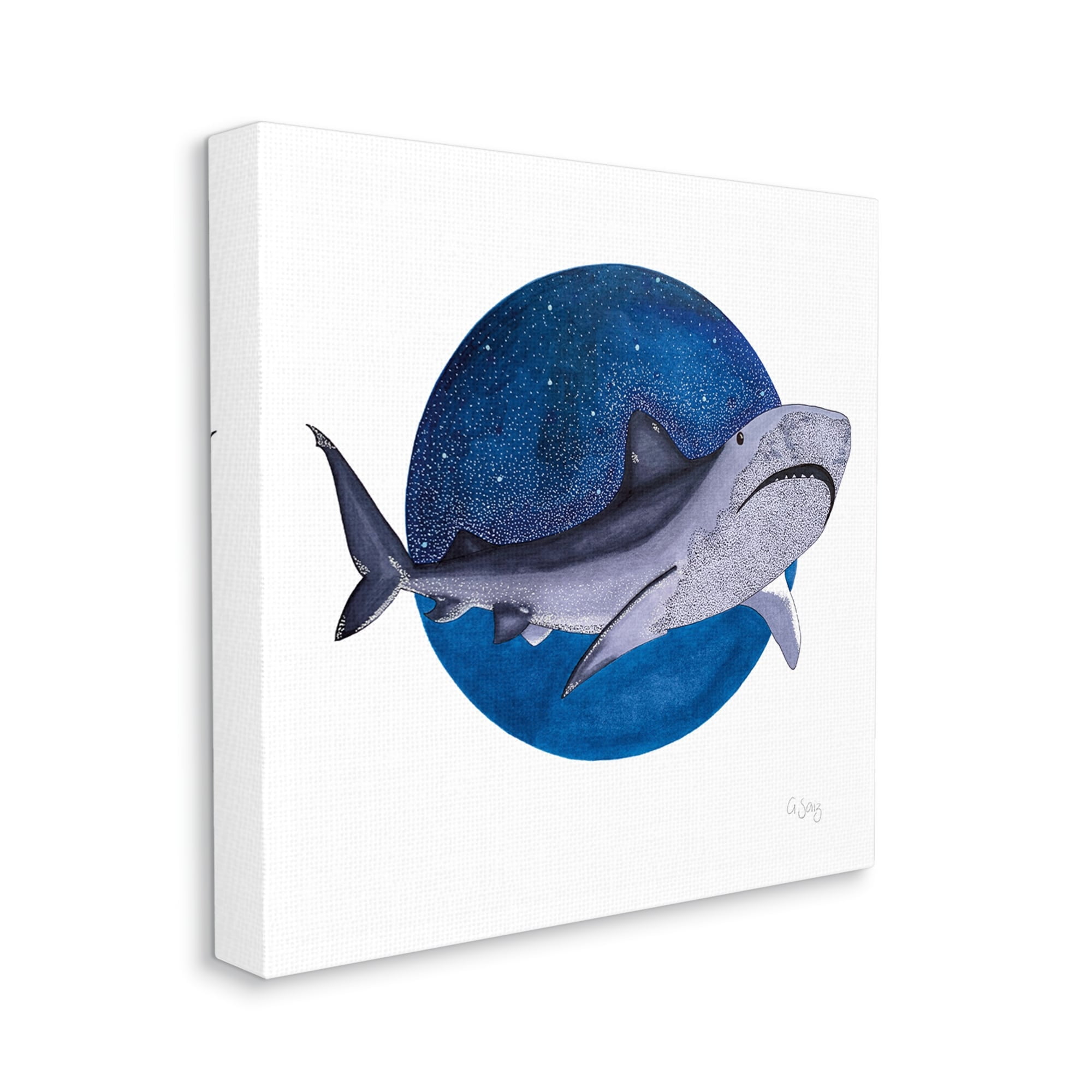 Stupell Industries Great White Shark Swimming Starry Night Sky Canvas Wall Art, 36 x 36, Design by Ale Saiz Studio