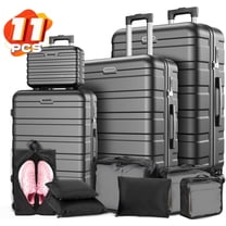 Luggage 11 Piece Set,Lightweight Carry On Luggage Suitcase Set with Lock & Spinner Wheels Hardside Luggage Set 14in/20in/24in/28in, Black