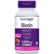 Natrol Biotin BEAUTY 5,000 mcg Strawberry Flavor - 250 Fast Dissolve Tablets