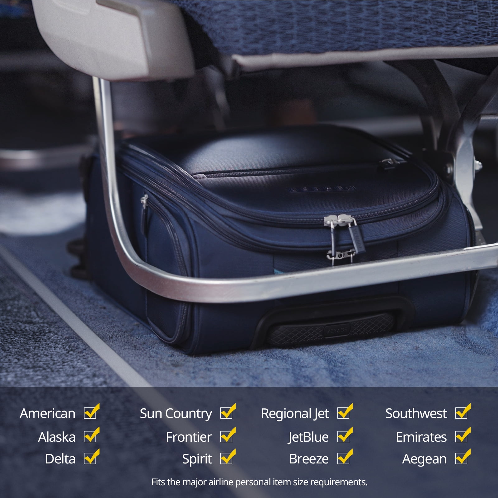 VERAGE Underseat Carry on Luggage with spinner Wheels & USB Port,Bag for Airlines, Lightweight Suitcase for Men Women, Pilots and Crew, Black (14-Inch)
