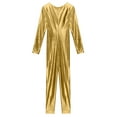 thumbnail image 6 of Mufeng Women's Shiny Metallic Long Sleeve Bodycon Jumpsuit Glossy Sparkly Full Bodysuit Unitard Gold 3XL, 6 of 7